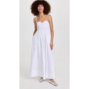Staud Landry White Corset Drop Waist Midi Dress L